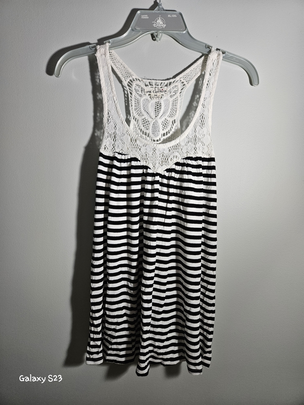 One Clothing Black and White Striped Lace-Back Tank